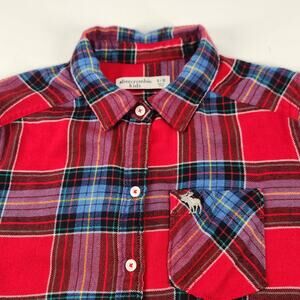 Abercrombie & Fitch Kids Flannel Shirt Girls 9/10 Red Plaid Preppy Classic